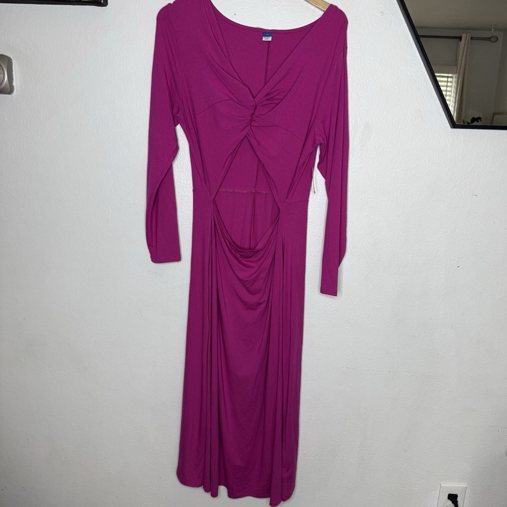 Old Navy Long Sleeve Twist Front Dress Raspberry Tart Pink Women's XL Midi Beach